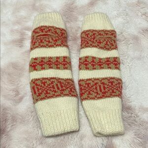 Cozy Knit ArmWarmers with Red Pattern